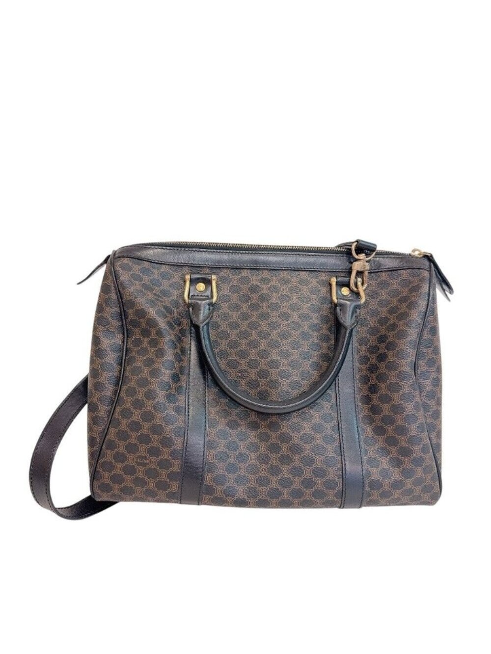 Celine Macadam Leather Boston Bag Brown